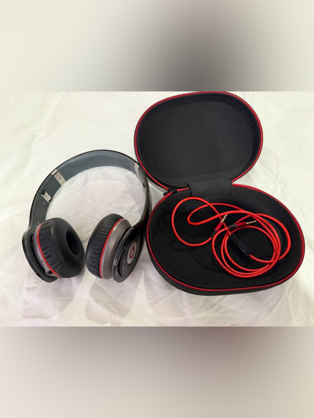 Beats by Dre Black Headphones with Red Accents and Red Cable
